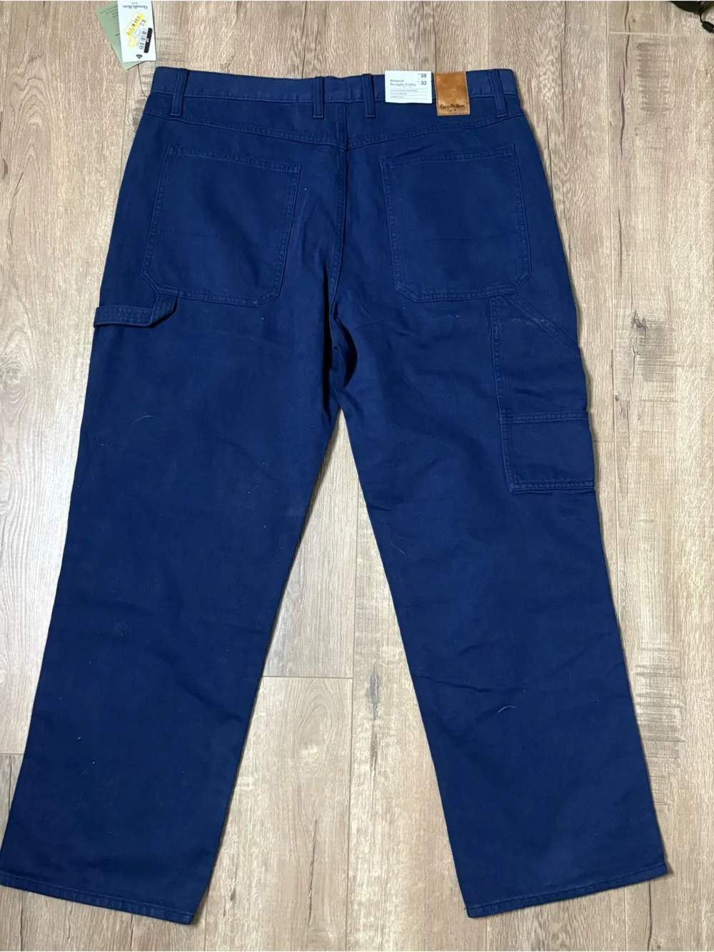 NWT Goodfellow Relaxed Straight Utility Pants 38x32 Blue Cotton Workwear